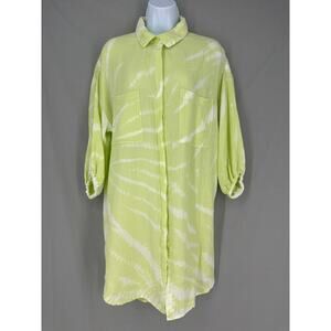 YFB Dress Womens XS Yellow Gauze Mini Shirtdress Beach Cover Up Boho Sand Dollar